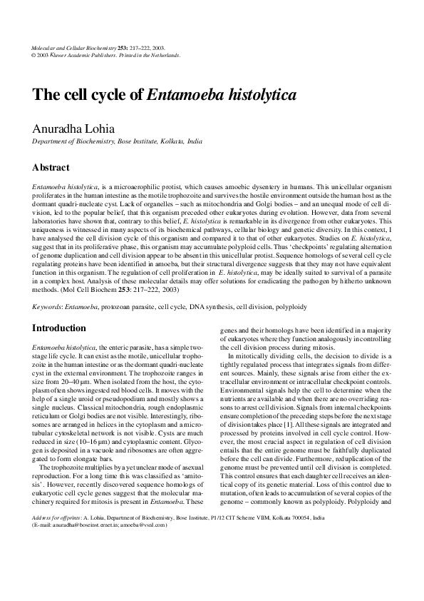 (PDF) The cell cycle of Entamoeba histolytica