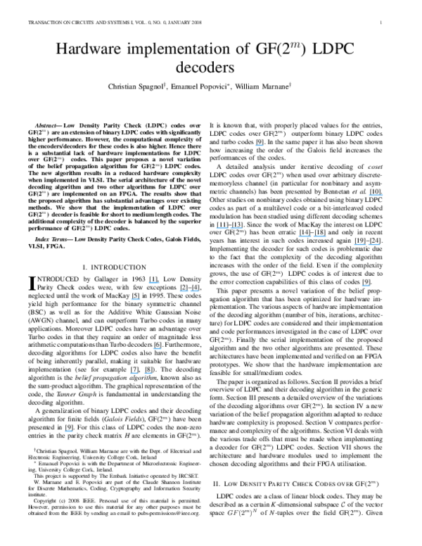 (PDF) Hardware Implementation of LDPC Decoders