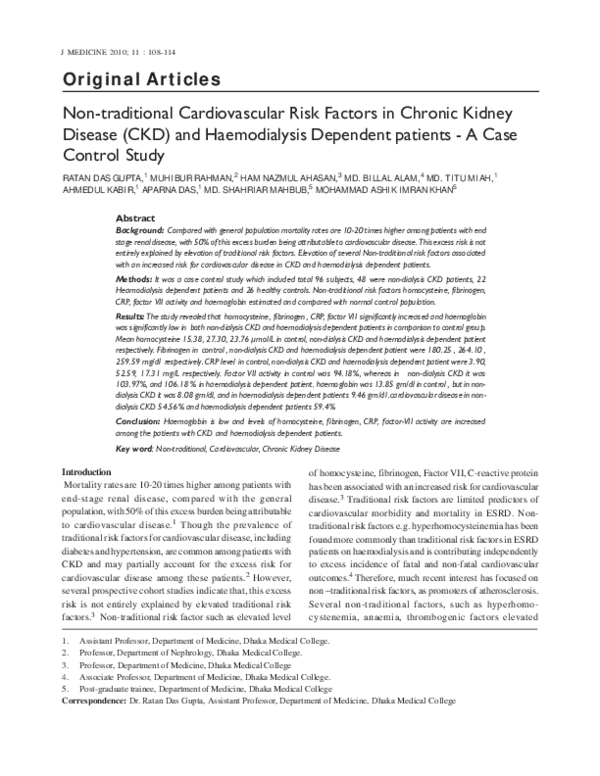 (PDF) Nontraditional Cardiovascular Risk Factors in Chronic Kidney ...