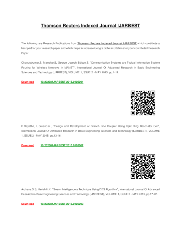 (PDF) Thomson Reuters Indexed Journal IJARBEST.pdf IJARBEST