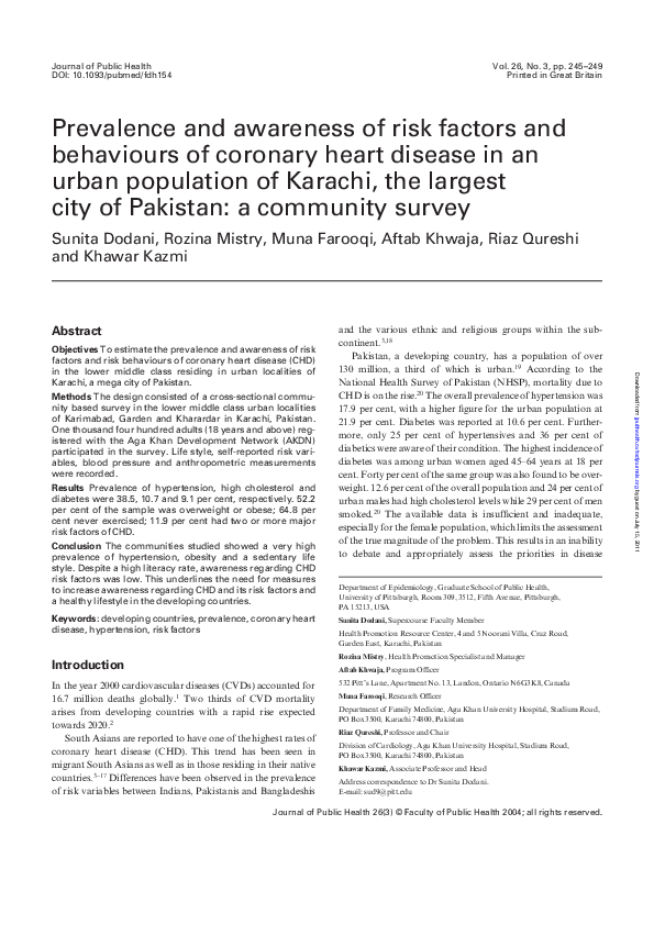 (PDF) Prevalence and awareness of risk factors and behaviours of ...