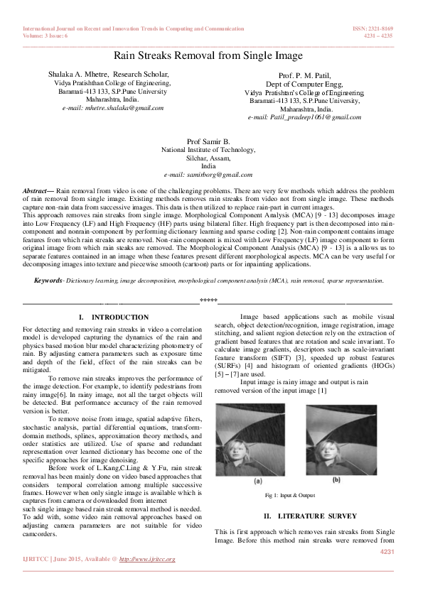 (PDF) Rain Streaks Removal from Single Image