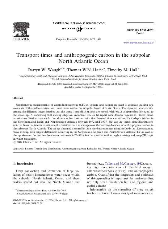 (PDF) Transport times and anthropogenic carbon in the subpolar North ...