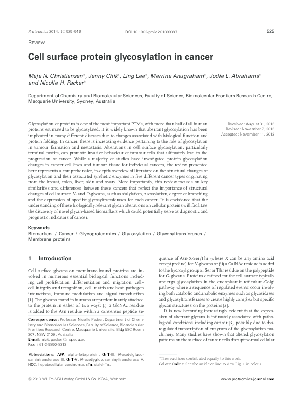 (PDF) Cell surface protein glycosylation in cancer