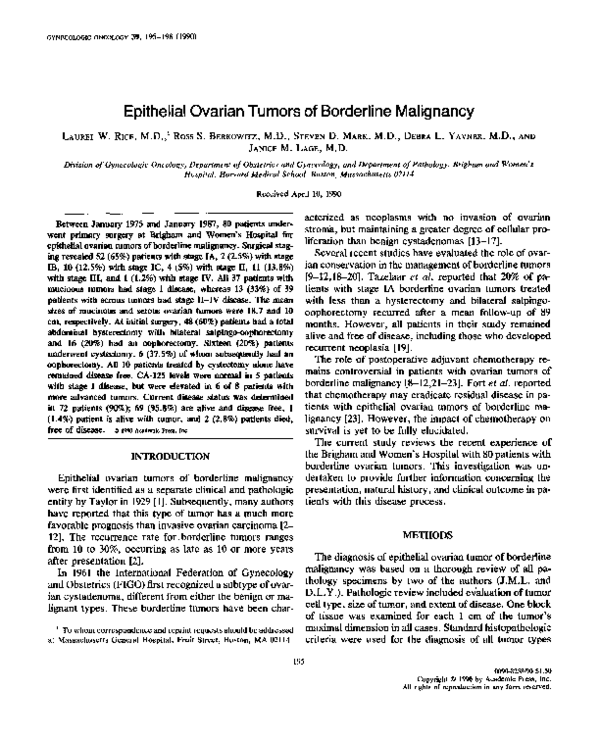 (PDF) Epithelial ovarian tumors of borderline malignancy