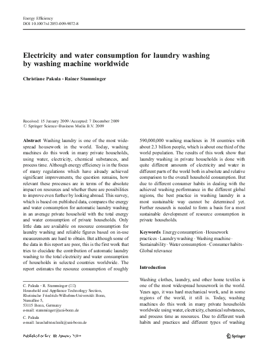 (PDF) Electricity and water consumption for laundry washing by washing
