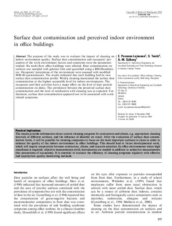 (PDF) Surface dust contamination and perceived indoor environment in ...