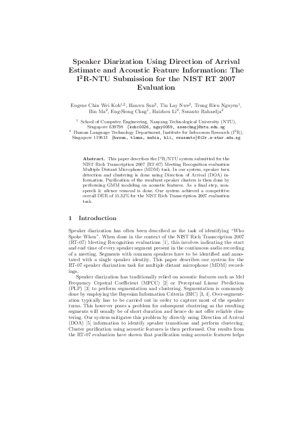 (PDF) Speaker Diarization Using Direction of Arrival Estimate and ...