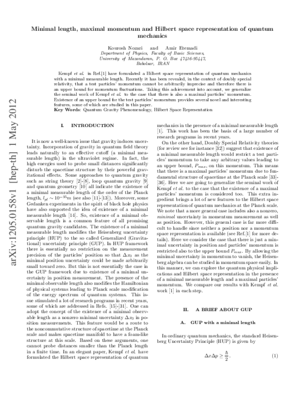 (PDF) Minimal length, maximal momentum, and Hilbert space ...