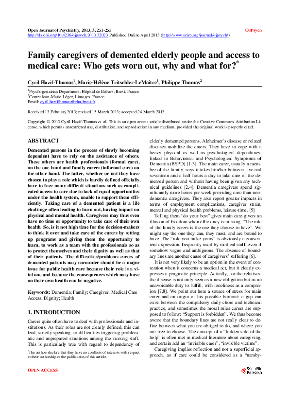 (PDF) Family caregivers of demented elderly people and access to ...