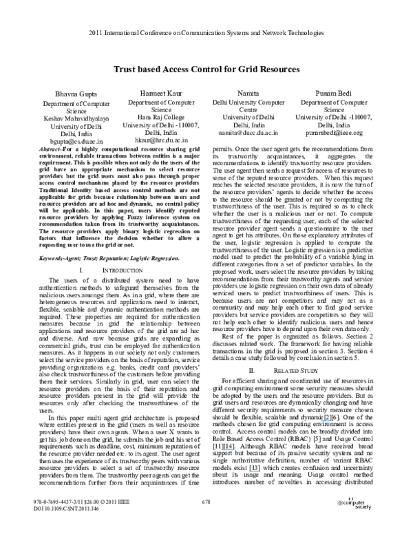 (PDF) Trust Based Access Control for Grid Resources