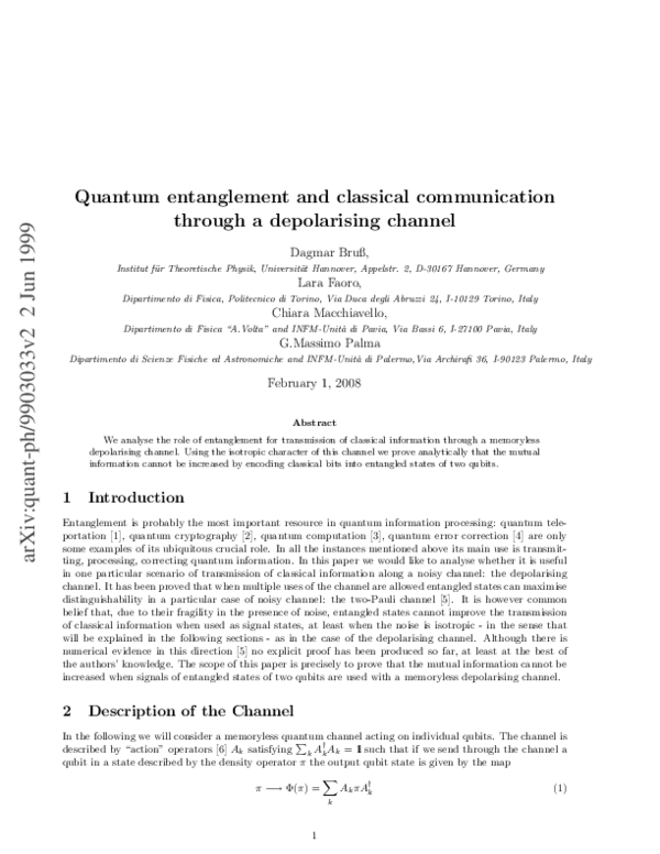 (PDF) Quantum entanglement and classical communication through a ...