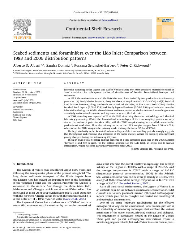 (PDF) Seabed sediments and foraminifera over the Lido Inlet: Comparison ...