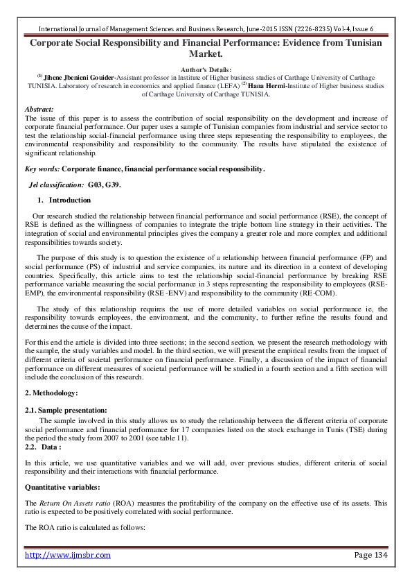 (PDF) Corporate Social Responsibility and Financial Performance ...