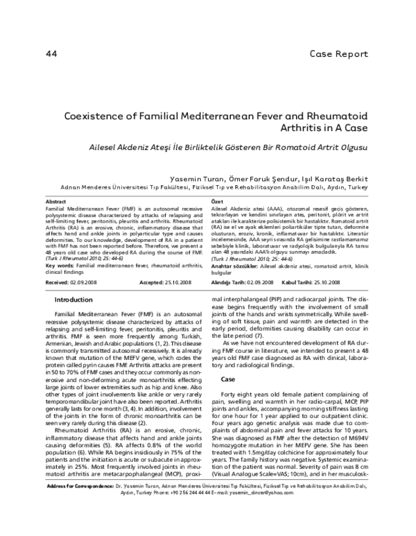 (PDF) The coexistence of familial Mediterranean fever and polyarteritis ...
