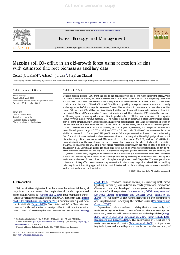  PDF Mapping Soil CO 2 Efflux In An Old growth Forest Using Regression