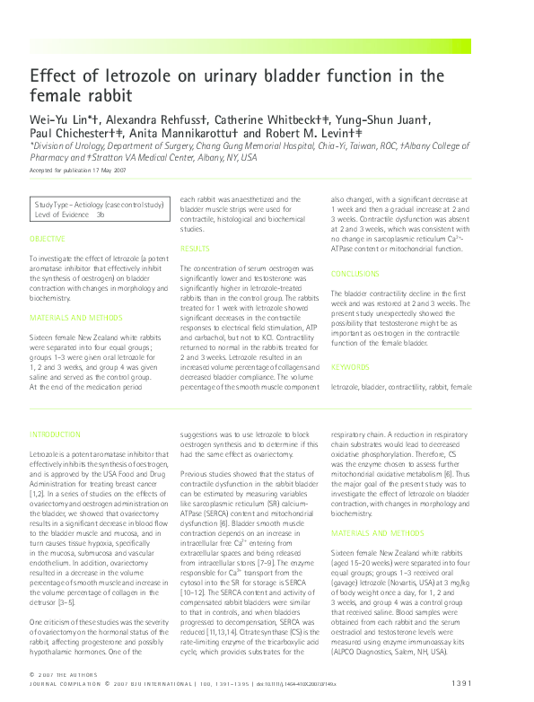 (PDF) Effect of letrozole on urinary bladder function in the female rabbit