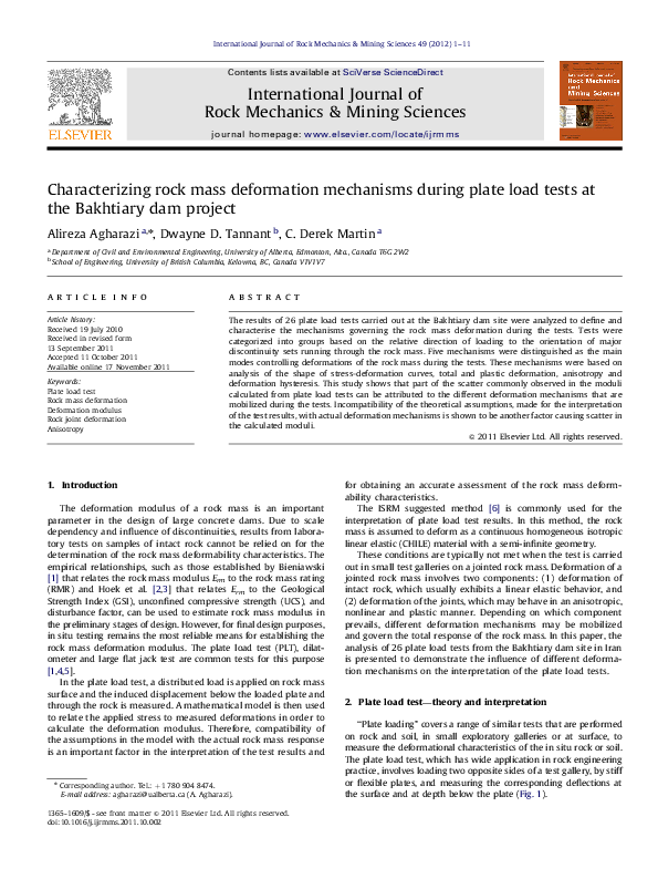 (PDF) Characterizing rock mass deformation mechanisms during plate load ...