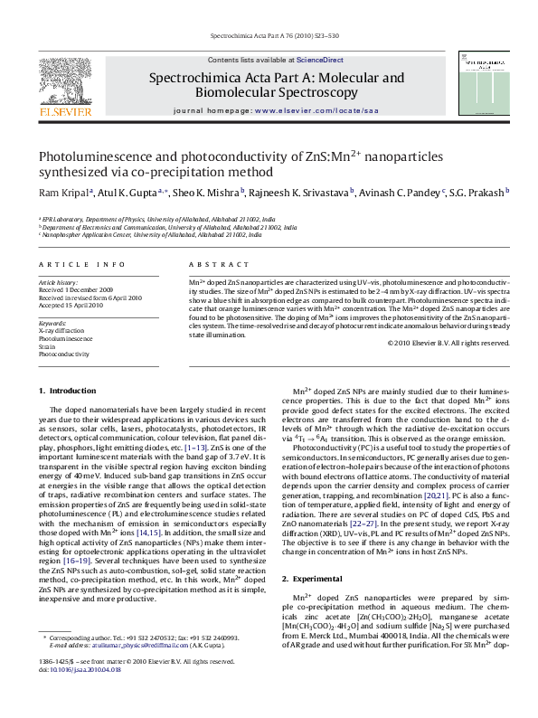 (PDF) Photoluminescence and Photoconductivity of ZnS-Coated ZnO Nanowires