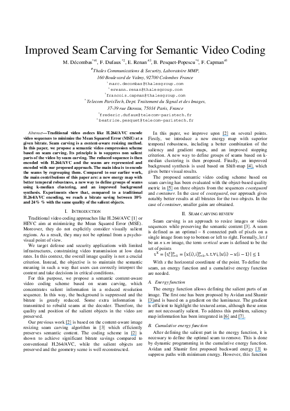 (PDF) Improved seam carving for semantic video cod