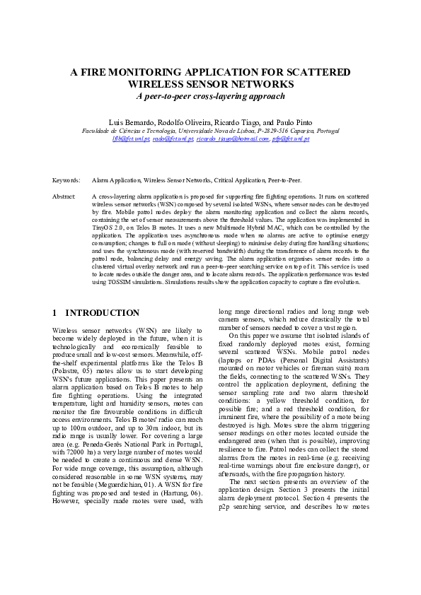 (PDF) A Fire Monitoring Application for Scattered Wireless Sensor ...