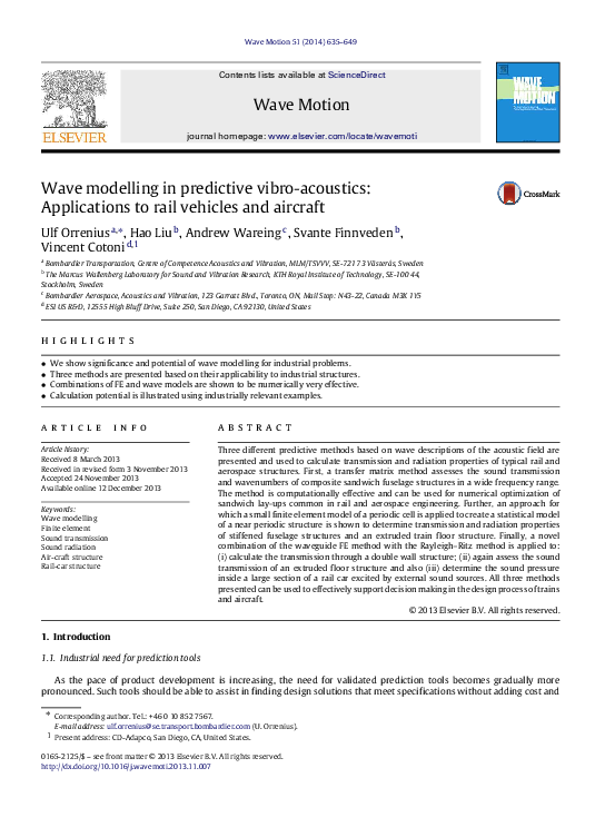 (PDF) Wave modelling in predictive vibro-acoustics: Applications to ...