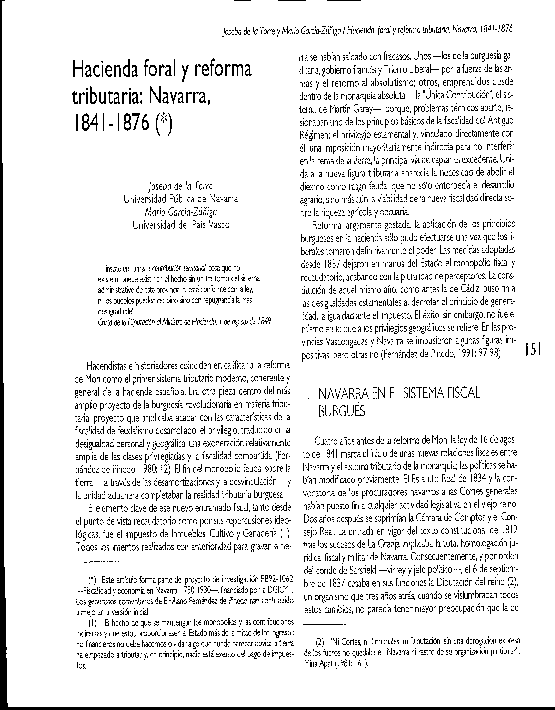 Hacienda foral y reforma tributaria Navarra, 18411876 Mario García