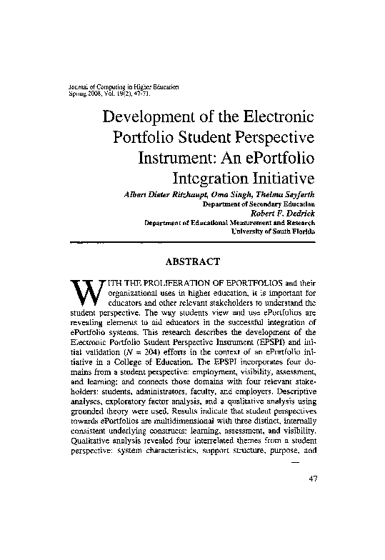 (PDF) Development of the Electronic Portfolio Student Perspective ...