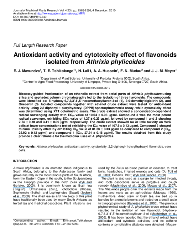 (PDF) Antioxidant activity and cytotoxicity effect of flavonoids ...