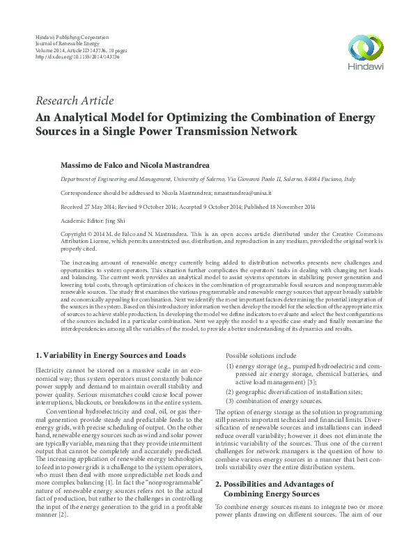 (PDF) An Analytical Model for Optimizing the Combination of Energy ...