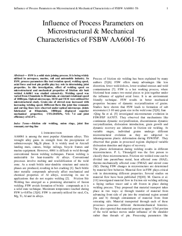 (PDF) Influence of Process Parameters on blind