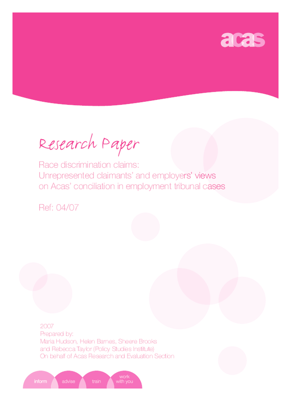 (PDF) Race discrimination claims unrepresented claimants' and