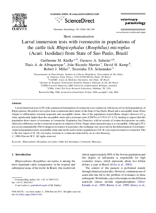(PDF) Larval immersion tests with ivermectin in populations of the ...