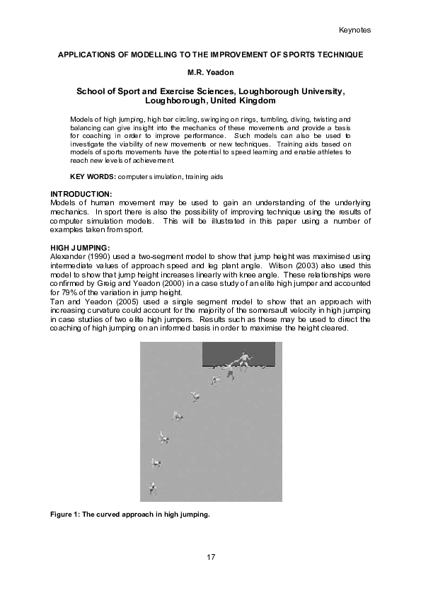 (PDF) Applications of Modelling to the Improvement of Sports Technique