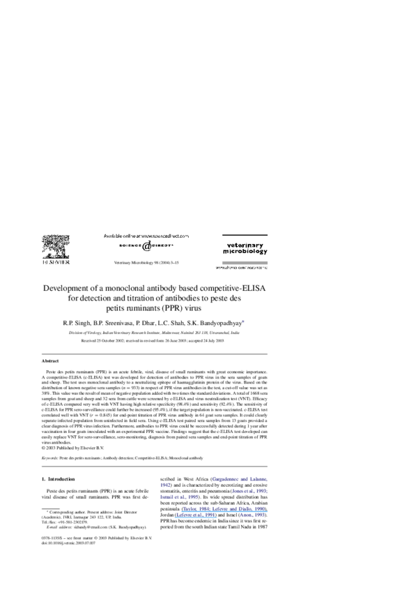 (PDF) Development of a monoclonal antibody based competitive-ELISA for ...