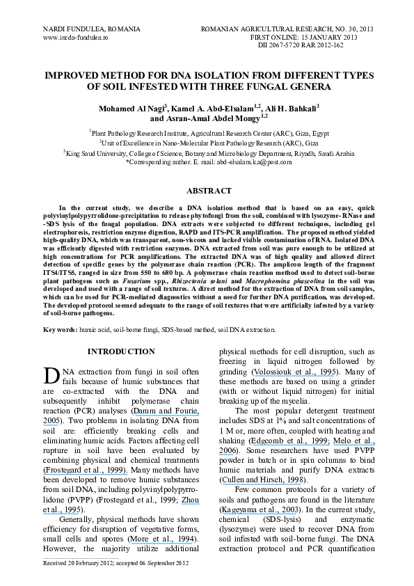 (PDF) Improved Method for Dna Isolation from Different Types of Soil ...