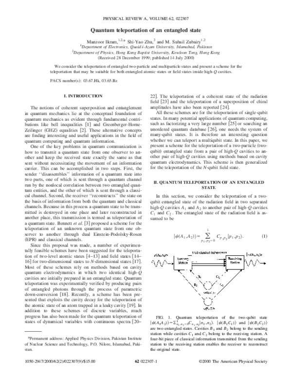 (PDF) Quantum teleportation of an entangled state