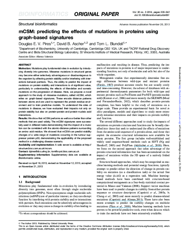 (PDF) mCSM predicting the effects of mutations in proteins using graph