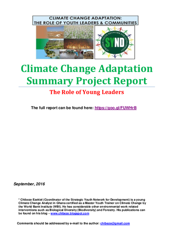 (PDF) Climate Change Adaptation Summary Project Report The Role of ...
