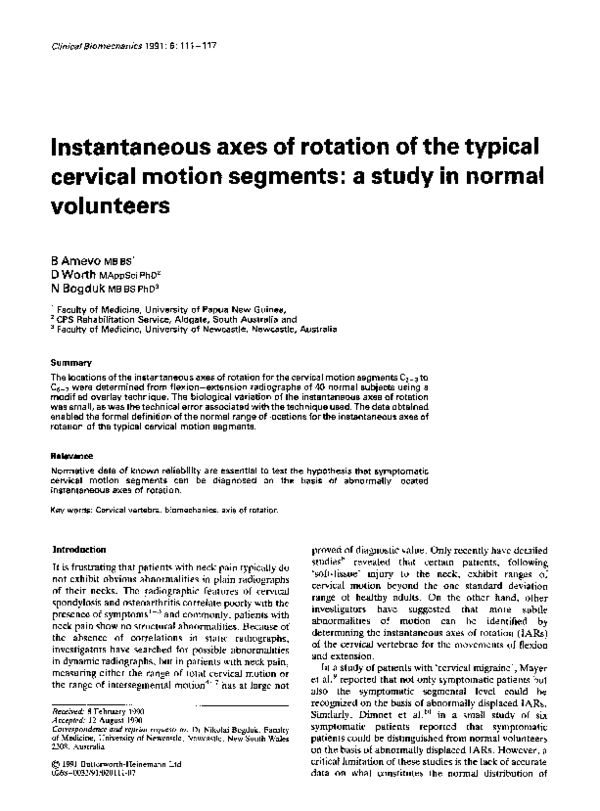 (PDF) Instantaneous axes of rotation of the typical cervical motion ...