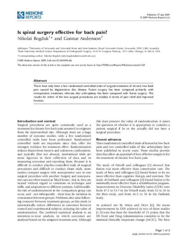 (PDF) Is spinal surgery effective for back pain? Nikolai (PDF) Is spinal surgery effective for back pain? Nikolai