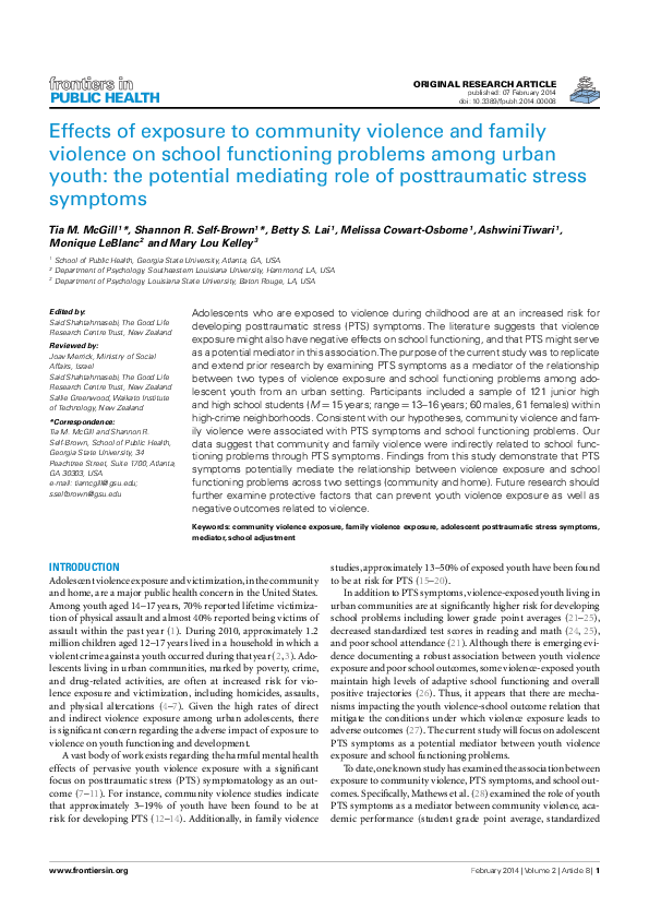 (PDF) Effects of Exposure to Community Violence and Family Violence on ...