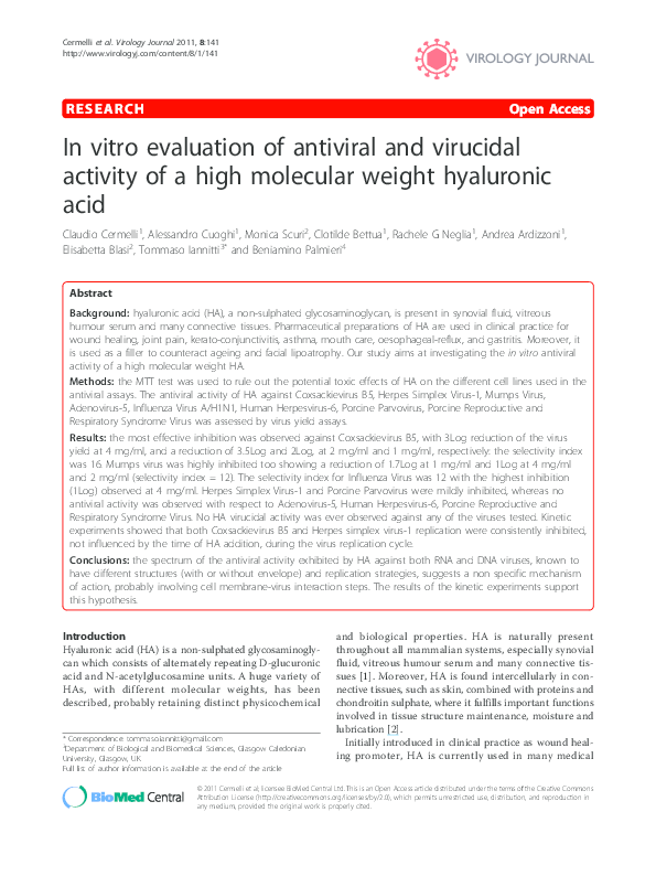 (PDF) In vitro evaluation of antiviral and virucidal activity of a high ...