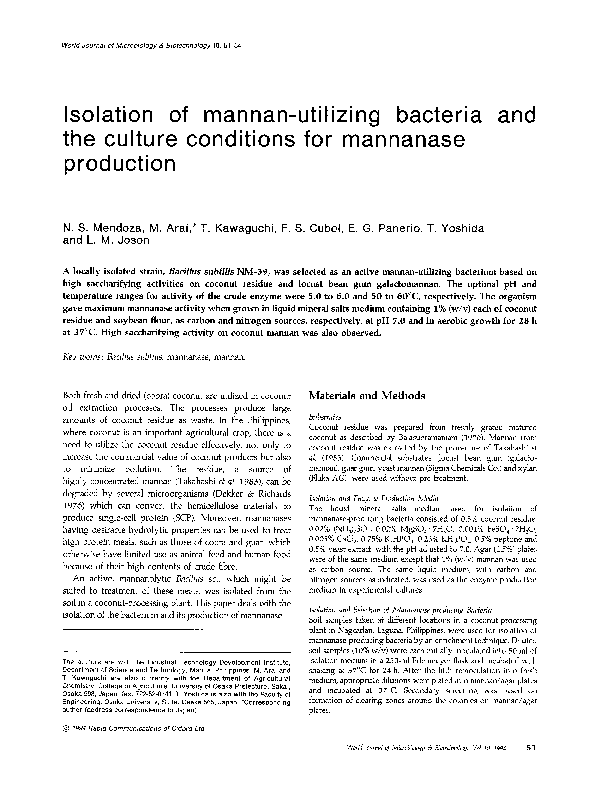 (PDF) Isolation of mannan-utilizing bacteria and the culture conditions ...