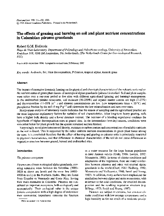 (PDF) The effects of grazing and burning on soil and plant nutrient ...