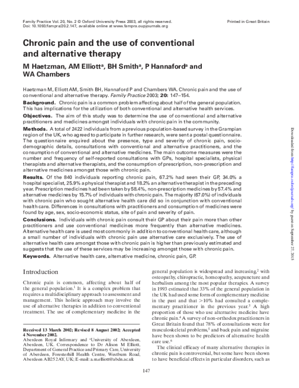(PDF) Chronic pain and the use of conventional and alternative therapy