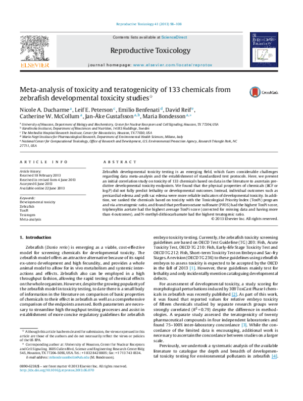 (PDF) Meta-analysis of toxicity and teratogenicity of 133 chemicals