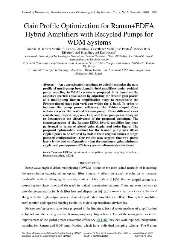 (PDF) Gain profile optimization for Raman+EDFA hybrid amplifiers with ...
