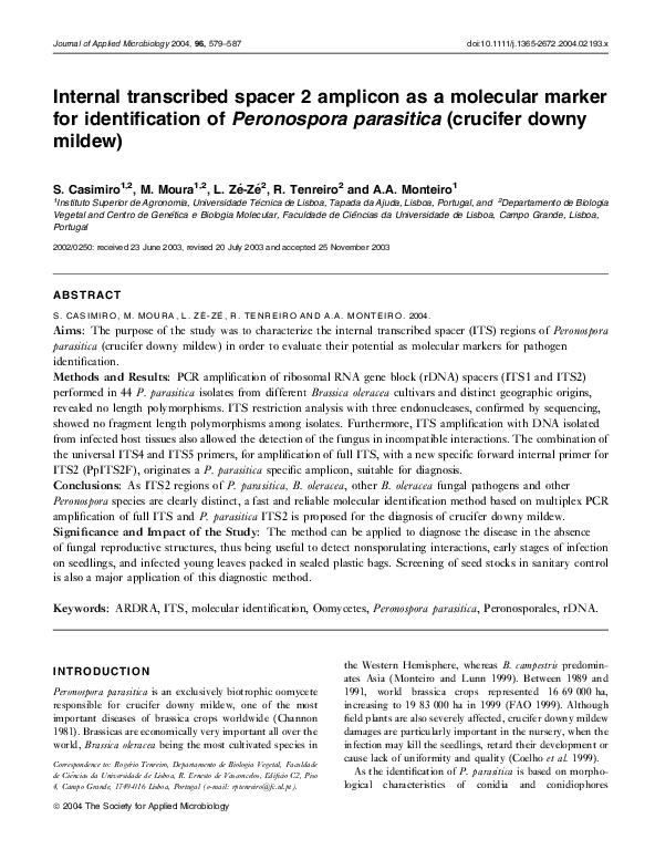 (PDF) Internal transcribed spacer 2 amplicon as a molecular marker for ...