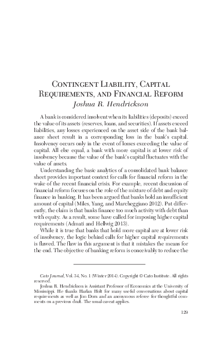 (PDF) Contingent Liability, Capital Requirements, and Financial Reform